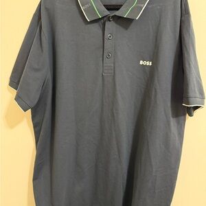 Hugo Boss Dark Gray Polo Shirt with Green Accents